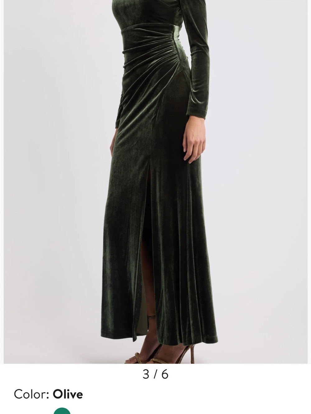 Eliza J Olive Velvet Ruched Long-Sleeve Gown - Picture 9 of 11